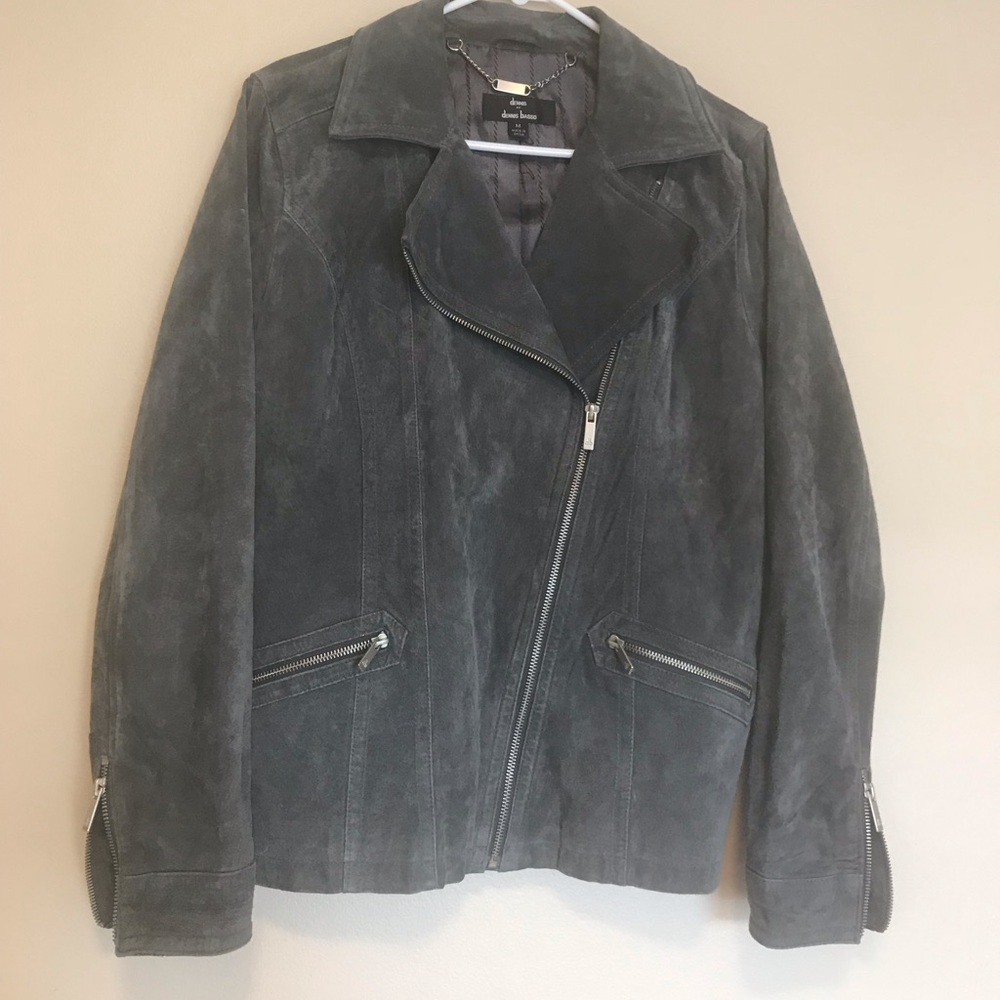 DENNIS By Dennis Basso Grey Leather Jacket Medium